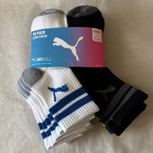 Puma Kids' Low Crew Socks - White, Gray, and Black 10 Pair